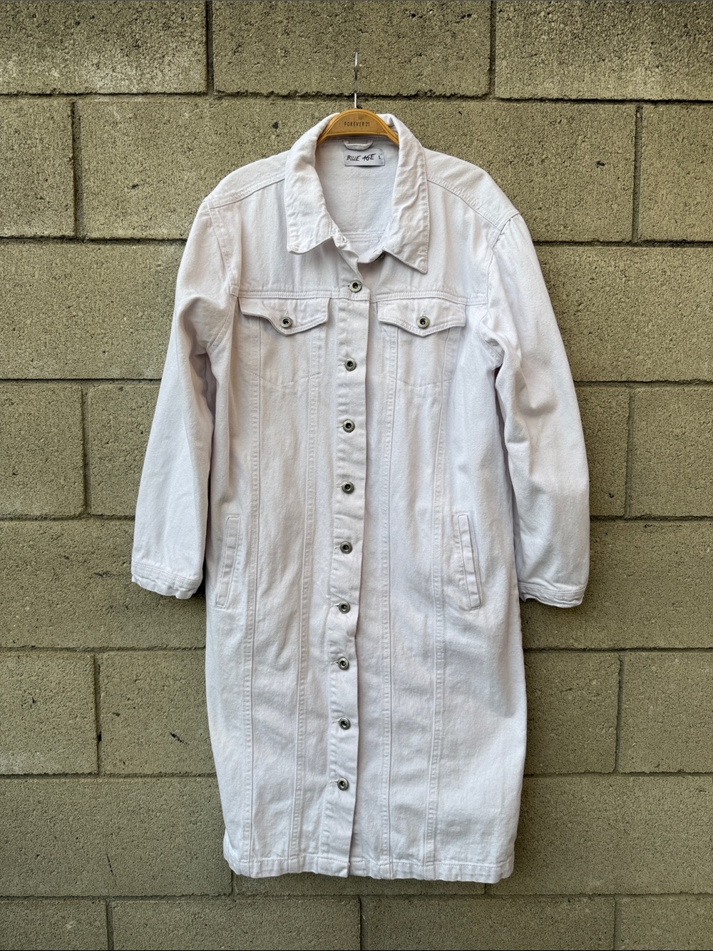 White Long Denim Trench Coat Button Up